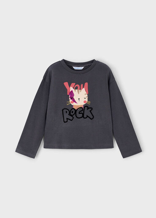 Camiseta m/l ´Rock gato´ GRIS MARENGO