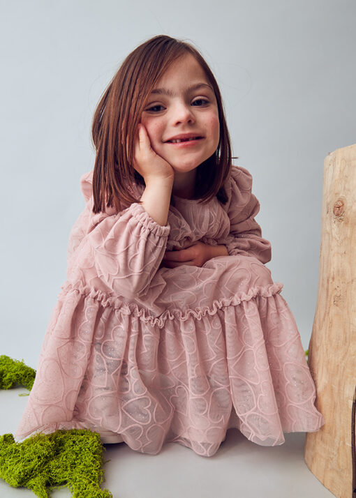Vestido de tul bordado con corazones y brilli ROSA MAQUILLAJE