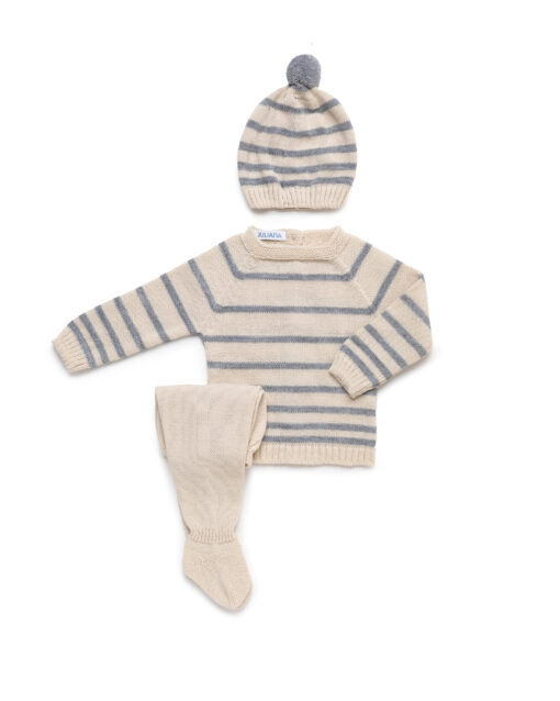 Conjunto de punto 3 piezas de rayas CIELO Y GRIS