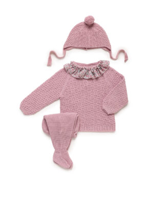 Conjunto de punto 3 piezas con flores ROSA MAQUILLAJE