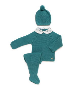 Conjunto de punto 3 piezas con cuello VERDE BÁLTICO