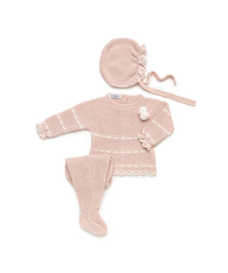 Conjunto de punto 3 piezas AZUL Y CRUDO