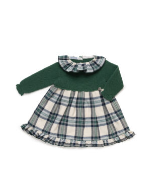 Vestido combinado de cuadros VERDE MUSGO