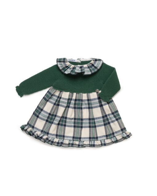 Vestido combinado de cuadros VERDE MUSGO