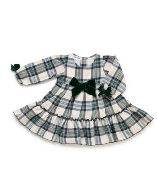 Vestido de cuadros con lazos de terciopelo VERDE MUSGO