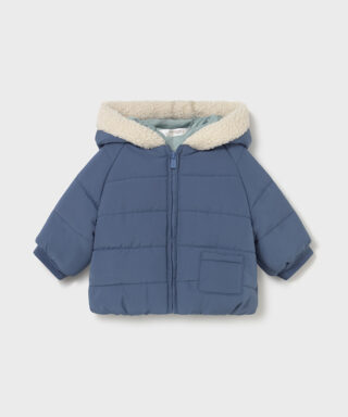 Abrigo plumas reversible con capucha AZAFATA Y VERDE AGUA