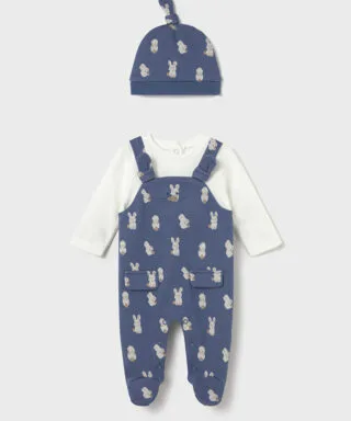 Pelele con gorro de conejitos CRUDO Y AZUL AZAFATA