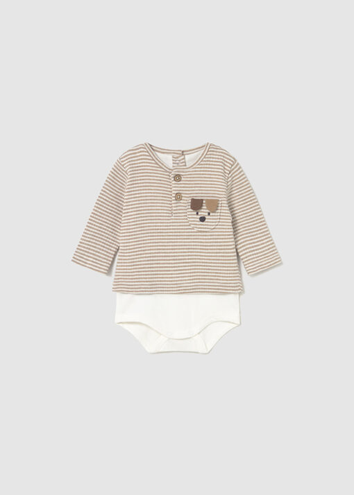 Body tipo camiseta de rayas CRUDO Y CAMEL