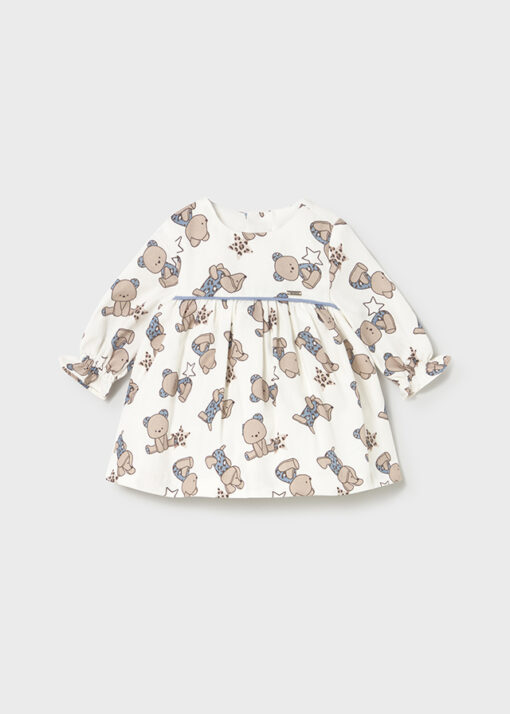 Vestido estampado de ositos CRUDO Y AZUL