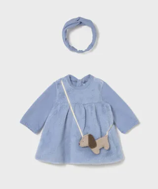 Vestido de pelito con bolso de perrito y diadema AZUL
