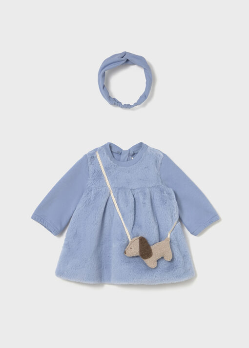 Vestido de pelito con bolso de perrito y diadema AZUL