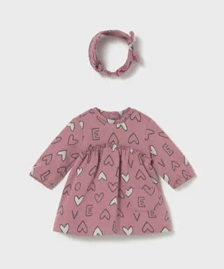 Vestido estampado de corazones con diadema ROSA MAQUILLAJE
