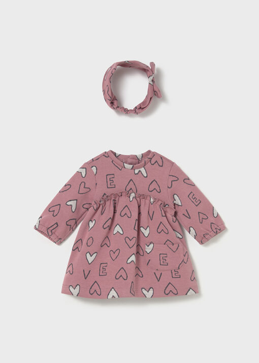 Vestido estampado de corazones con diadema ROSA MAQUILLAJE