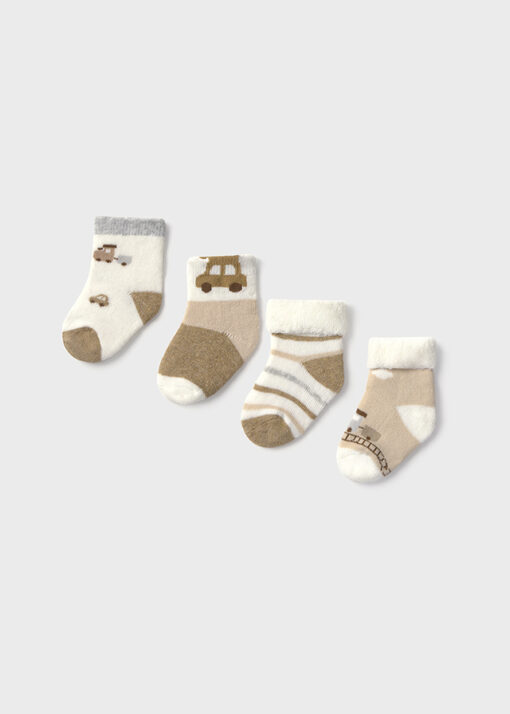 Set de 4 calcetines gordos con coches BEIGE Y GRIS