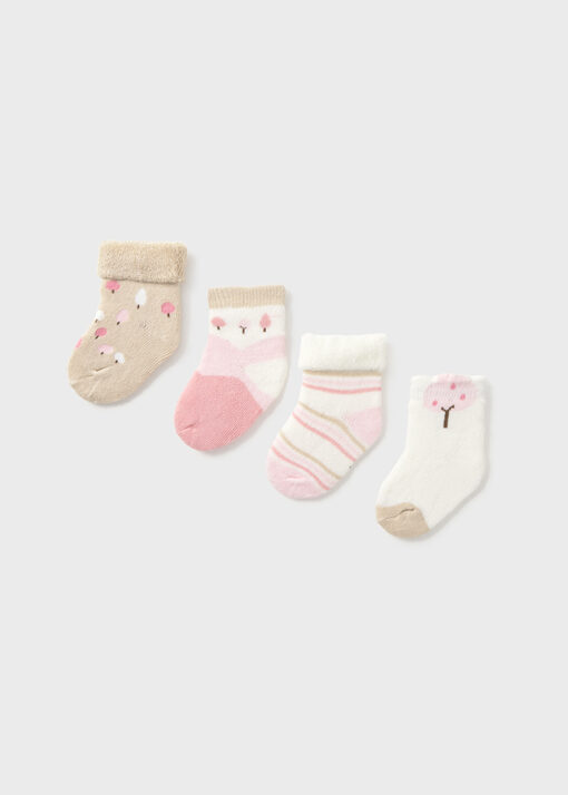 Set de 4 calcetines gordos bosque ROSA Y BEIGE