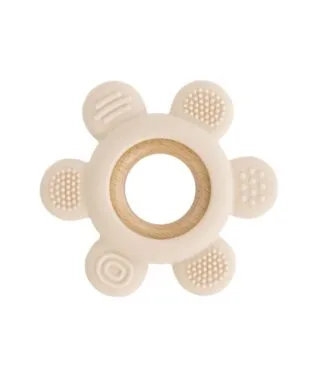 Mordedor de silicona y madera en flor BEIGE