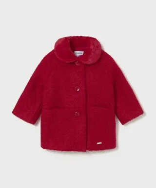 Abrigo de rizo con cuello de pelito ROJO