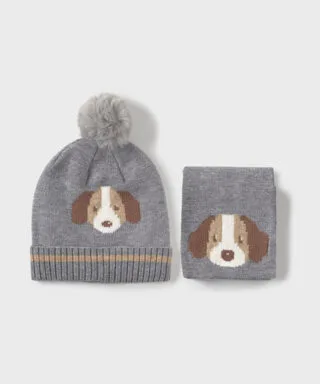 Conjunto de gorro y buganda con perrito GRIS