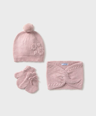 Conjunto de gorro, cuello y manoplas ROSA MAQUILLAJE