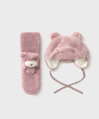 Conjunto de gorro y bufanda osito ROSA MAQUILLAJE
