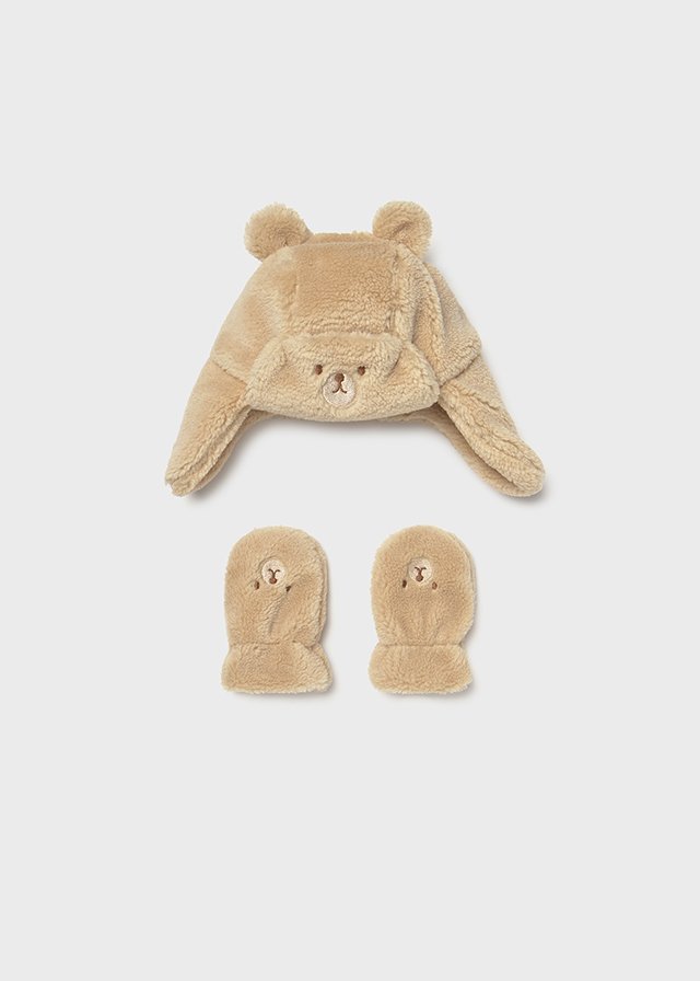 Conjunto de gorro y manoplas de osito BEIGE 3 Conjunto de gorro y manoplas de osito BEIGE