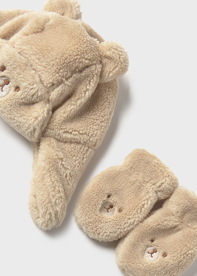 Conjunto de gorro y manoplas de osito BEIGE 4 Conjunto de gorro y manoplas de osito BEIGE - Imagen 2