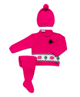 Conjunto de punto 3 piezas con motivos de Navidad ROJO