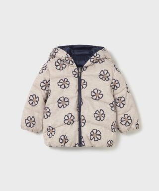 Abrigo de plumas reversible con flores MARINO Y BEIGE