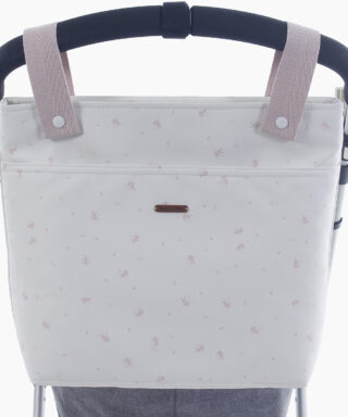 Bolso talega de polipiel con flores BLANCO Y ROSA