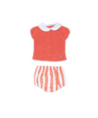 Conjunto de 2 piezas de punto CORAL Y BLANCO