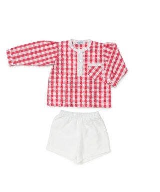 Conjunto 2 piezas de cuadro vichy BLANCO Y FUCSIA