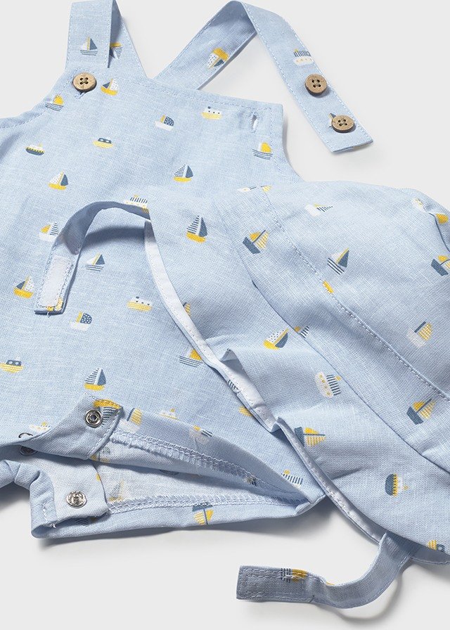 Peto y gorro estampado con barcos AZUL 4 Peto y gorro estampado con barcos AZUL - Imagen 2