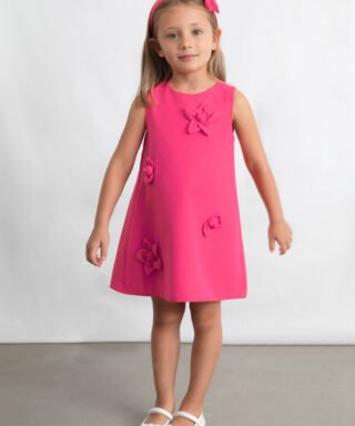 Vestido con aplique de flores FUCSIA