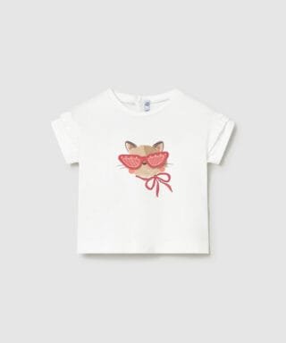 Camiseta m/c con gatito BLANCO