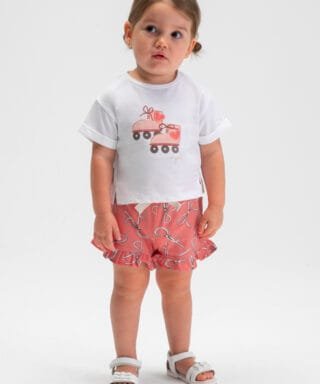 Conjunto 2 piezas de lazos BLANCO Y CORAL