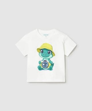 Camiseta m/c con dinosaurio fotógrafo BLANCO