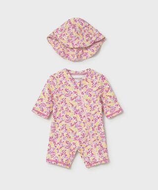 Conjunto de baño 2 piezas con flores FUCSIA Y AMARILLO