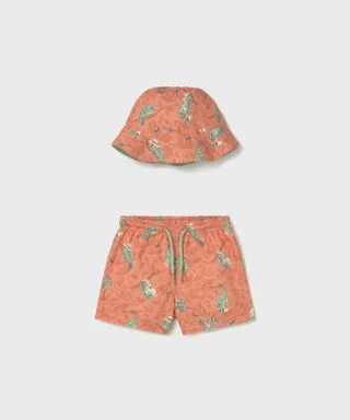 Conjunto de bañador y gorro reversible camaleones NARANJA