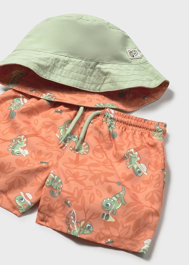 Conjunto de bañador y gorro reversible camaleones NARANJA 4 Conjunto de bañador y gorro reversible camaleones NARANJA - Imagen 2