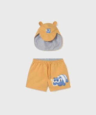 Conjunto de bañador y gorro con hipopótamo MELOCOTÓN