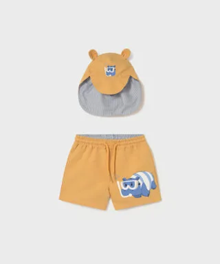 Conjunto de bañador y gorro con hipopótamo MELOCOTÓN