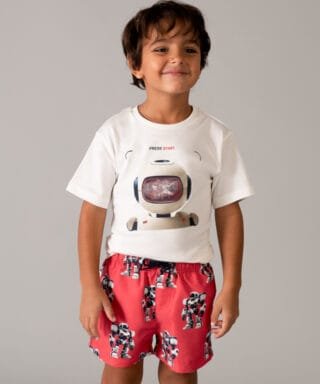 Bañador bermuda con robot ROJO