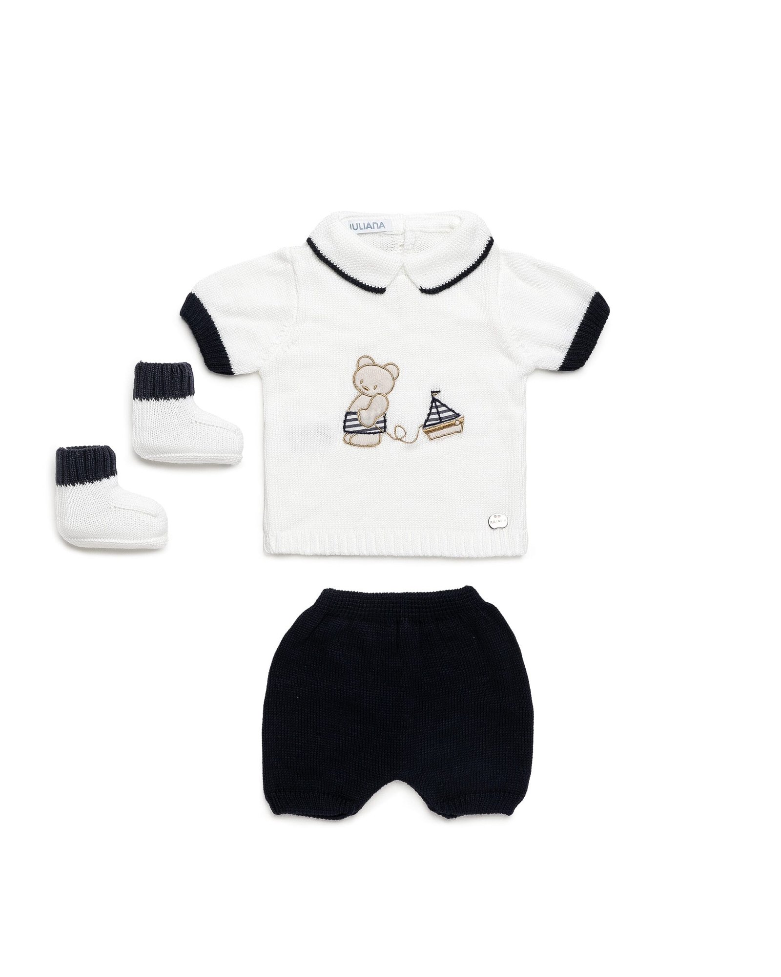 Conjunto de 2 piezas de punto con patucos BLANCO Y MARINO 3 Conjunto de 2 piezas de punto con patucos BLANCO Y MARINO