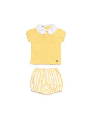 Conjunto de 2 piezas de punto BLANCO Y AMARILLO