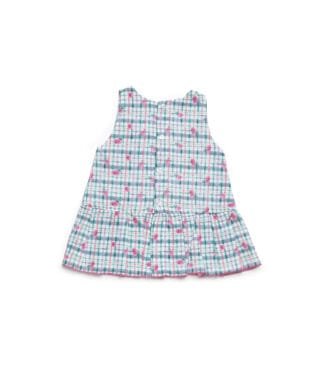 Vestido estampado de flores y curadros FUCSIA Y VERDE 7 26150 BCarla Lozano armario de macarena penaranda salamanca primerapuesta