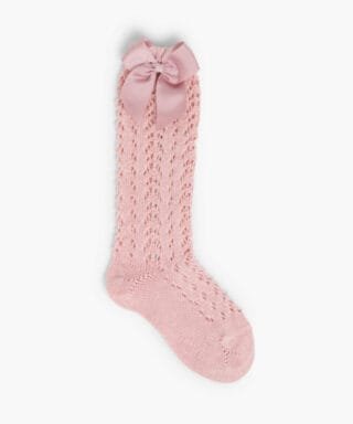 Calcetines altos perlé calados con lazo grogrén ROSA PALO