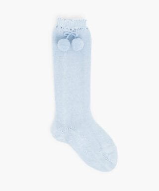 Calcetines altos en algodón perlé con borlas AZUL BEBÉ