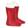 calcetines altos perle calado con pompon lateral rojo carlalozano macarena penaranda salamanca