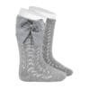 calcetines altos perle calados con lazo grogren aluminio carlalozano macarena penaranda salamanca