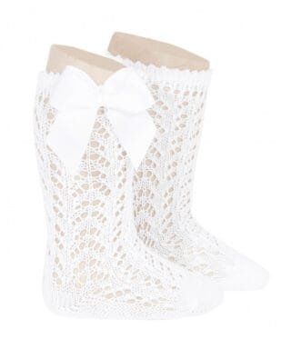 Calcetines altos perlé calados con lazo grogrén BLANCO
